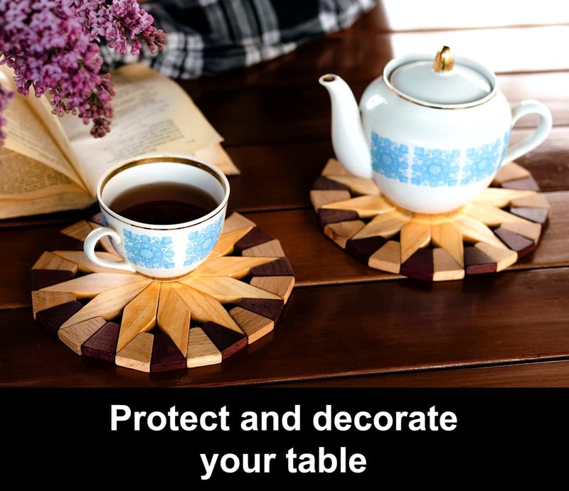ECOSALL Natural Wood Trivets for Hot Dishes, Table and Kitchen Counter Set of 2 â€“ Made in Ukraine Sturdy and Durable 7-inch Wooden Kitchen Hot Pads. Festive Design Table DÃ©cor â€“ Kitchen Gift Idea - Image 5